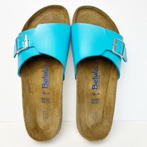 Betula by Birkenstock Catalina Aqua Blue Birko-Flor Single Strap Sandal EU 40